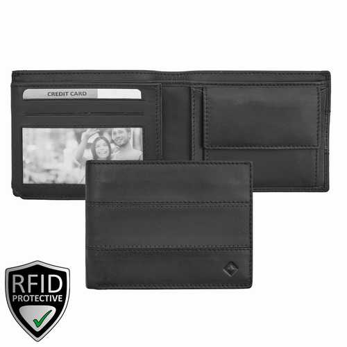 Men's wallet with zip pocket for notes, RFID